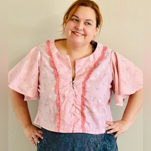 Pink Cotton, Boho Butterfly Blouse, 2X
